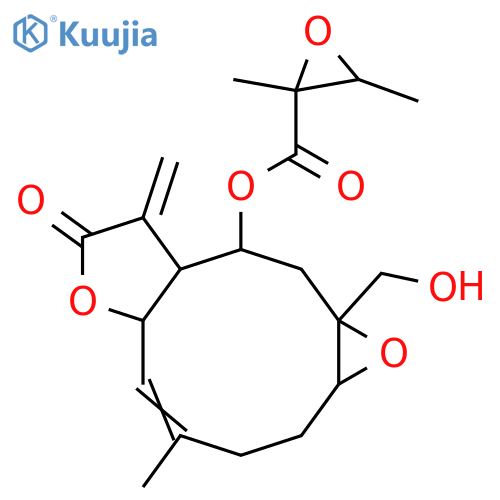 1,10-Epoxy-8,14-dihydroxy-4,11(13)-germacradien-12,6-olide; (1β,4E,6α,8β,10α)-form, 8-(2,3-Epoxy-2-methylbutanoyl) structure