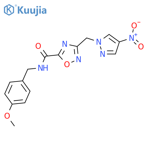 <br>3-(4-Nitro-pyrazol-1-ylmethyl)-[1,2,4]oxadiazole-5-carboxylic acid 4-methox y-benzylamide structure
