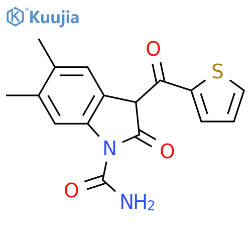 1H-Indole-1-carboxamide, 2,3-dihydro-5,6-dimethyl-2-oxo-3-(2-thienylcarbonyl)- structure