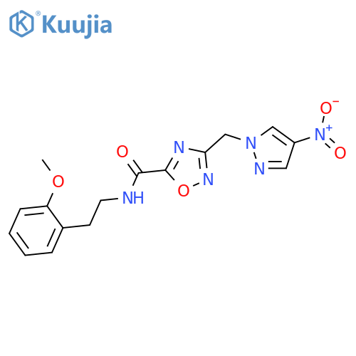 <br>N-[2-(2-methoxyphenyl)ethyl]-3-[(4-nitro-1H-pyrazol-1-yl)methyl]-1,2,4-oxad iazole-5-carboxamide structure