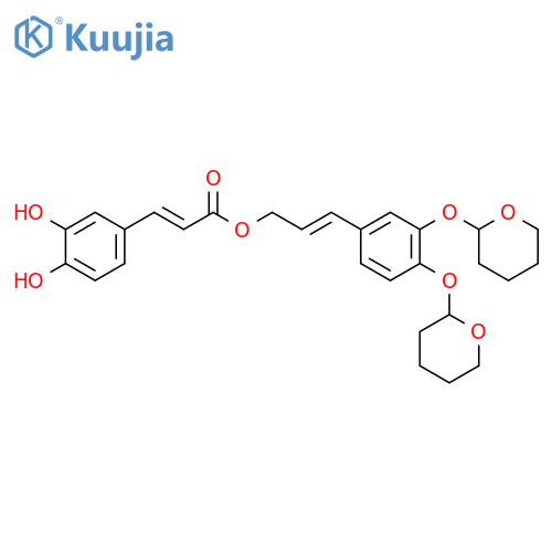 2-Propenoic acid, 3-(3,4-dihydroxyphenyl)-, 3-[3,4-bis[(tetrahydro-2H-pyran-2-yl)oxy]phenyl]-2-propenyl ester structure