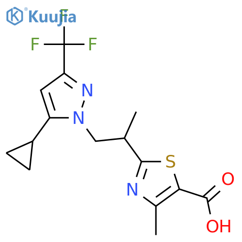 2-{1-5-cyclopropyl-3-(trifluoromethyl)-1H-pyrazol-1-ylpropan-2-yl}-4-methyl-1,3-thiazole-5-carboxylic acid structure