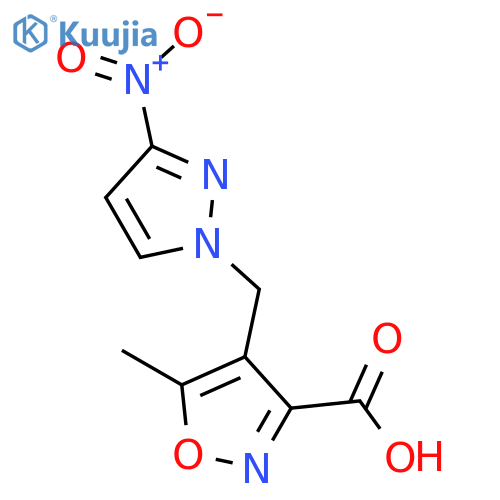 5-methyl-4-(3-nitro-1H-pyrazol-1-yl)methyl-1,2-oxazole-3-carboxylic acid structure