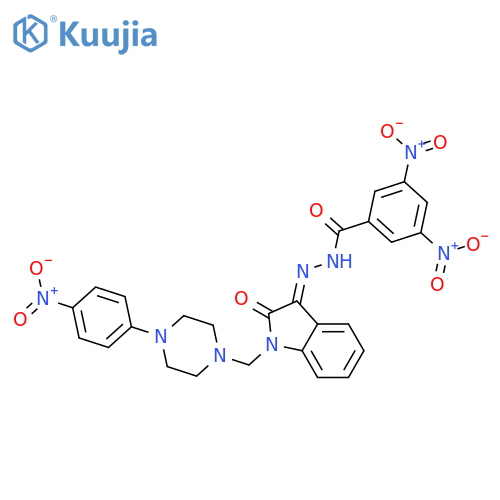 Benzoic acid,3,5-dinitro-,2-[1,2-dihydro-1-[[4-(4-nitrophenyl)-1-piperazinyl]methyl]-2-oxo-3H-indol-3-ylidene]hydrazide structure