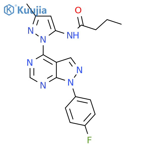 N-{1-[1-(4-fluorophenyl)-1H-pyrazolo[3,4-d]pyrimidin-4-yl]-3-methyl-1H-pyrazol-5-yl}butanamide structure