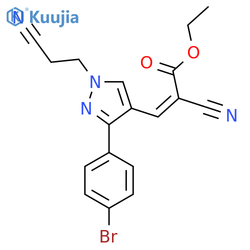ethyl (2Z)-3-[3-(4-bromophenyl)-1-(2-cyanoethyl)-1H-pyrazol-4-yl]-2-cyanoprop-2-enoate structure