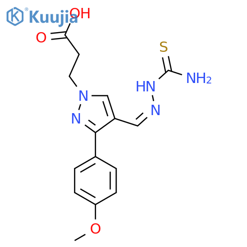 3-{4-[(1Z)-[(carbamothioylamino)imino]methyl]-3-(4-methoxyphenyl)-1H-pyrazol-1-yl}propanoic acid structure