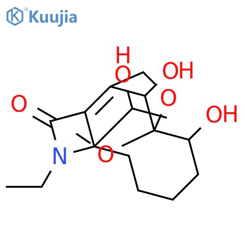 4-ethyl-10,14-dihydroxy-5-(1-hydroxyethyl)-11-methoxy-12-oxa-4-aza-tricyclo[9.2.1.02,5]tetradec-1-en-3-one structure