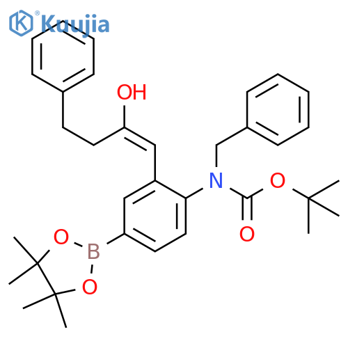 Carbamic acid, N-[2-(2-hydroxy-4-phenyl-1-buten-1-yl)-4-(4,4,5,5-tetramethyl-1,3,2-dioxaborolan-2-yl)phenyl]-N-(phenylmethyl)-, 1,1-dimethylethyl ester structure
