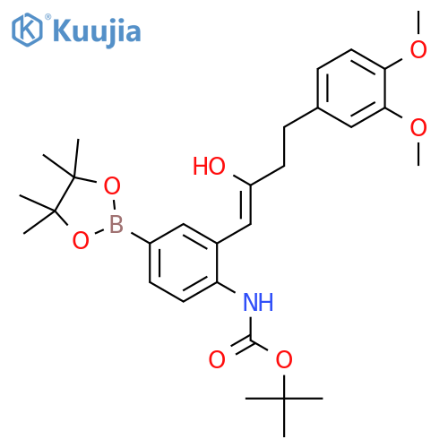 Carbamic acid, N-[2-[4-(3,4-dimethoxyphenyl)-2-hydroxy-1-buten-1-yl]-4-(4,4,5,5-tetramethyl-1,3,2-dioxaborolan-2-yl)phenyl]-, 1,1-dimethylethyl ester structure