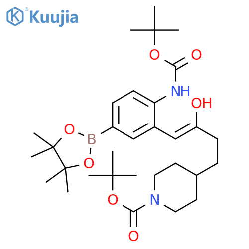 1-Piperidinecarboxylic acid, 4-[4-[2-[[(1,1-dimethylethoxy)carbonyl]amino]-5-(4,4,5,5-tetramethyl-1,3,2-dioxaborolan-2-yl)phenyl]-3-hydroxy-3-buten-1-yl]-, 1,1-dimethylethyl ester structure
