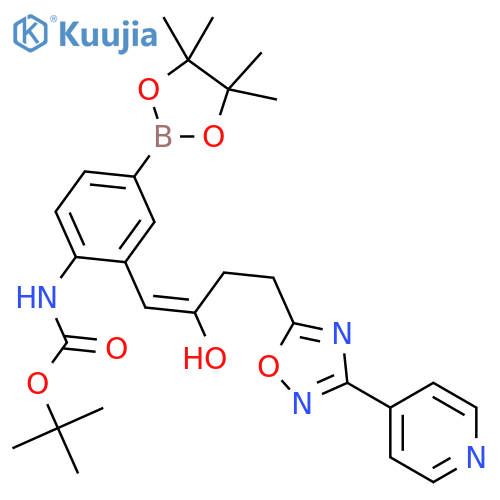 Carbamic acid, N-[2-[2-hydroxy-4-[3-(4-pyridinyl)-1,2,4-oxadiazol-5-yl]-1-buten-1-yl]-4-(4,4,5,5-tetramethyl-1,3,2-dioxaborolan-2-yl)phenyl]-, 1,1-dimethylethyl ester structure