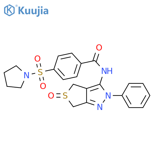N-{5-oxo-2-phenyl-2H,4H,6H-5lambda4-thieno[3,4-c]pyrazol-3-yl}-4-(pyrrolidine-1-sulfonyl)benzamide structure