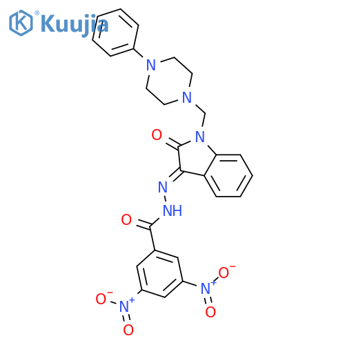 Benzoic acid,3,5-dinitro-,2-[1,2-dihydro-2-oxo-1-[(4-phenyl-1-piperazinyl)methyl]-3H-indol-3-ylidene]hydrazide structure