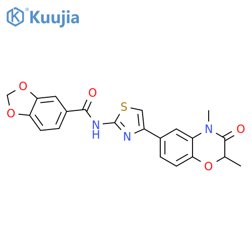 N-[4-(2,4-dimethyl-3-oxo-3,4-dihydro-2H-1,4-benzoxazin-6-yl)-1,3-thiazol-2-yl]-2H-1,3-benzodioxole-5-carboxamide structure