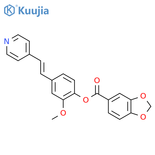 2-methoxy-4-[(E)-2-(pyridin-4-yl)ethenyl]phenyl 2H-1,3-benzodioxole-5-carboxylate structure