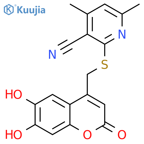 2-{[(6,7-dihydroxy-2-oxo-2H-chromen-4-yl)methyl]sulfanyl}-4,6-dimethylpyridine-3-carbonitrile structure