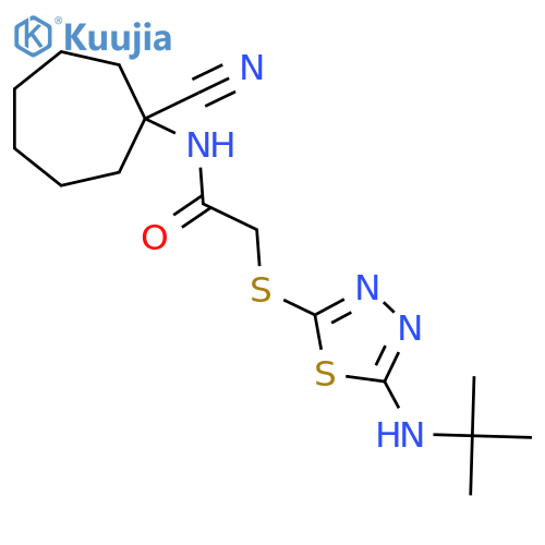 2-{[5-(tert-butylamino)-1,3,4-thiadiazol-2-yl]sulfanyl}-N-(1-cyanocycloheptyl)acetamide structure