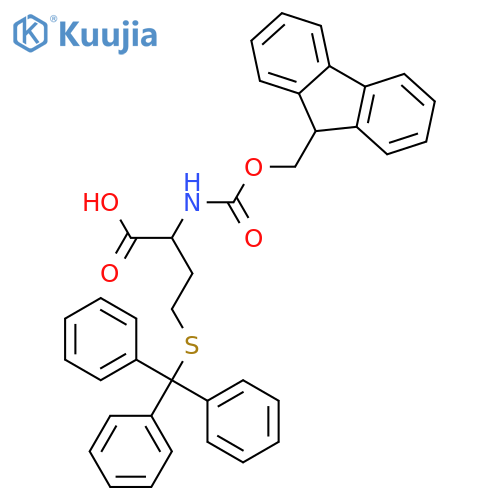 (R)-2-((((9H-Fluoren-9-yl)methoxy)carbonyl)-amino)-4-(tritylthio)butanoic acid structure