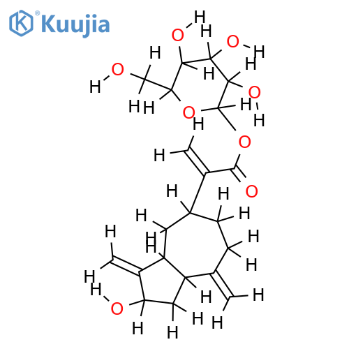 3alpha-hydroxy-1alpha,5alpha,7alpha(H)-guaia-4(15),10(14),11(13)-trien-12-oic acid beta-glucopyranosyl ester structure