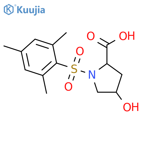 4-hydroxy-1-(2,4,6-trimethylbenzenesulfonyl)pyrrolidine-2-carboxylic acid structure