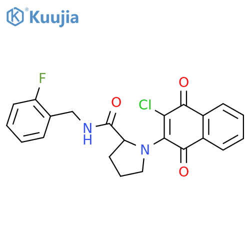 1-(3-chloro-1,4-dioxo-1,4-dihydro-2-naphthalenyl)-N-(2-fluorobenzyl)-2-pyrrolidinecarboxamide structure