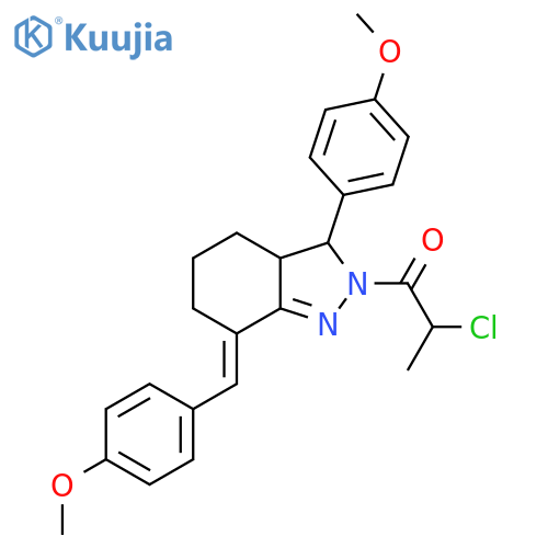 2-Chloro-1-[3-(4-methoxyphenyl)-7-[(4-methoxyphenyl)methylidene]-3,3a,4,5,6,7-hexahydro-2H-indazol-2-yl]propan-1-one structure
