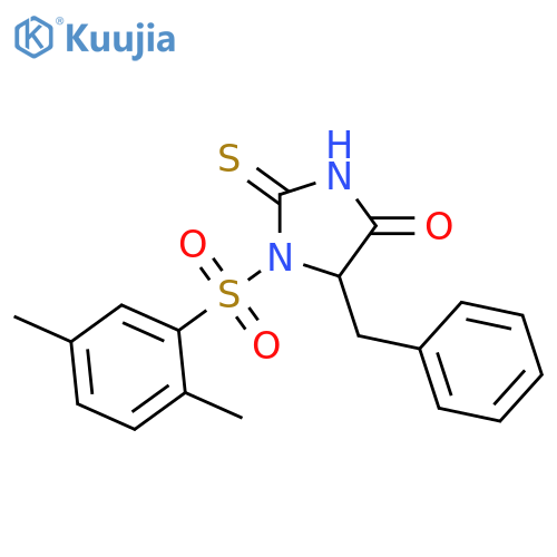 5-benzyl-1-(2,5-dimethylbenzenesulfonyl)-2-sulfanylideneimidazolidin-4-one structure