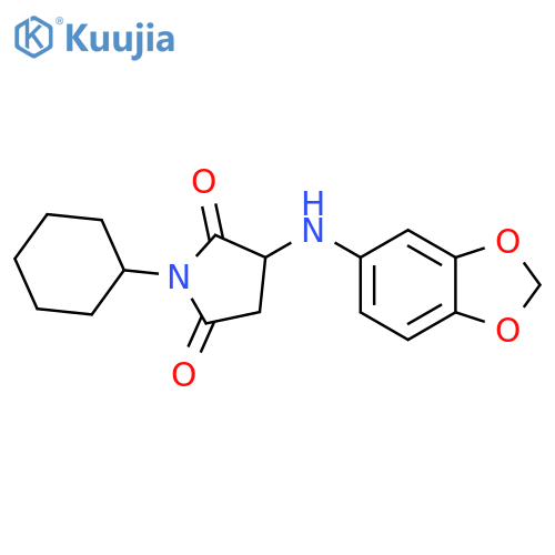 3-[(2H-1,3-benzodioxol-5-yl)amino]-1-cyclohexylpyrrolidine-2,5-dione structure