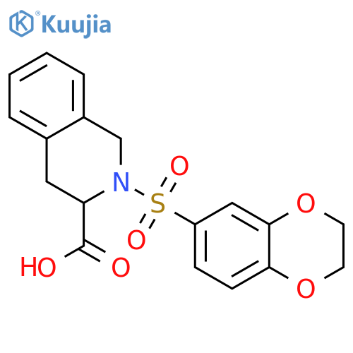 <br>2-(2,3-Dihydro-benzo[1,4]dioxine-6-sulfonyl)-1,2,3,4-tetrahydro-isoquinolin e-3-carboxylic acid structure