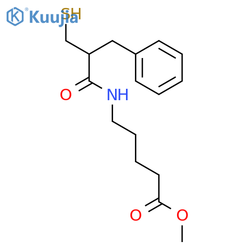 Pentanoic acid, 5-[[2-(mercaptomethyl)-1-oxo-3-phenylpropyl]amino]-, methyl ester structure