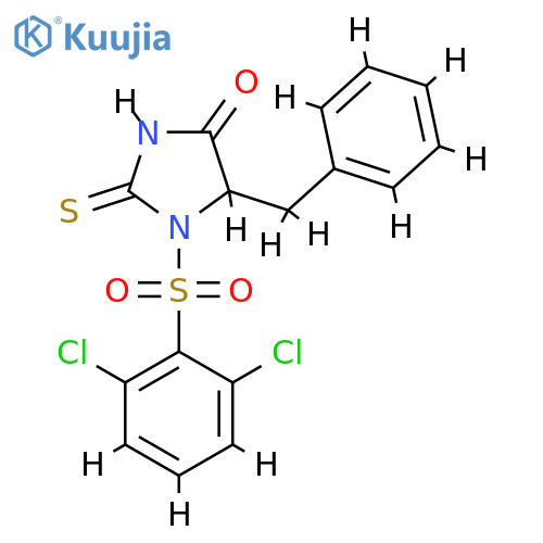 5-benzyl-1-(2,6-dichlorobenzenesulfonyl)-2-sulfanylideneimidazolidin-4-one structure