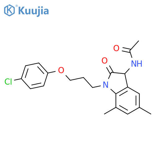 N-{1-[3-(4-chlorophenoxy)propyl]-5,7-dimethyl-2-oxo-2,3-dihydro-1H-indol-3-yl}acetamide structure