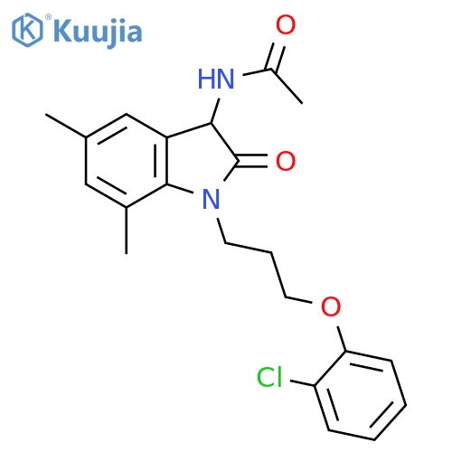 N-{1-[3-(2-chlorophenoxy)propyl]-5,7-dimethyl-2-oxo-2,3-dihydro-1H-indol-3-yl}acetamide structure