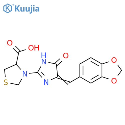 3-[(4E)-4-[(2H-1,3-benzodioxol-5-yl)methylidene]-5-oxo-4,5-dihydro-1H-imidazol-2-yl]-1,3-thiazolidine-4-carboxylic acid structure