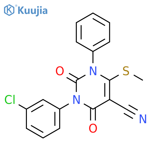 5-Pyrimidinecarbonitrile, 3-(3-chlorophenyl)-1,2,3,4-tetrahydro-6-(methylthio)-2,4-dioxo-1-phenyl- structure