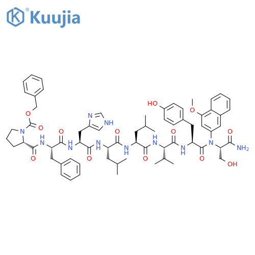 L-Serinamide,1-[(phenylmethoxy)carbonyl]-L-prolyl-L-phenylalanyl-L-histidyl-L-leucyl-L-leucyl-L-valyl-L-tyrosyl-N-(4-methoxy-2-naphthalenyl)-(9CI) structure
