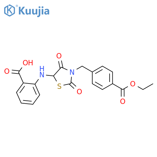 2-[(3-{[4-(ethoxycarbonyl)phenyl]methyl}-2,4-dioxo-1,3-thiazolidin-5-yl)amino]benzoic acid structure