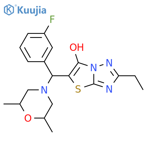 5-[(2,6-dimethylmorpholin-4-yl)(3-fluorophenyl)methyl]-2-ethyl-[1,2,4]triazolo[3,2-b][1,3]thiazol-6-ol structure