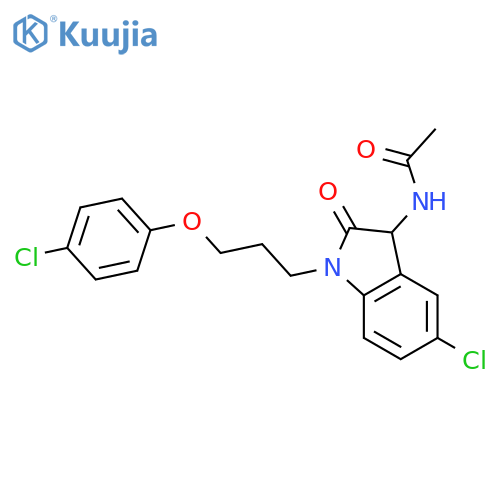 N-{5-chloro-1-[3-(4-chlorophenoxy)propyl]-2-oxo-2,3-dihydro-1H-indol-3-yl}acetamide structure
