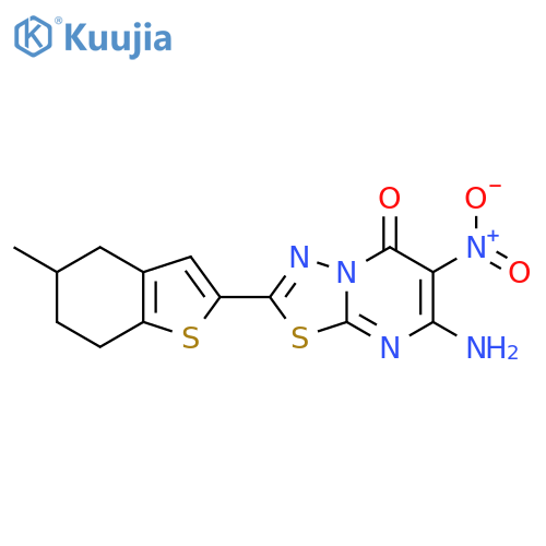 5H-1,3,4-Thiadiazolo[3,2-a]pyrimidin-5-one, 7-amino-6-nitro-2-(4,5,6,7-tetrahydro-5-methylbenzo[b]thien-2-yl)- structure