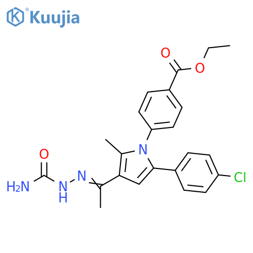 Benzoic acid, 4-[3-[1-[2-(aminocarbonyl)hydrazinylidene]ethyl]-5-(4-chlorophenyl)-2-methyl-1H-pyrrol-1-yl]-, ethyl ester structure