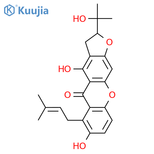2,3-dihydro-4,7-dihydroxy-2-(2-hydroxypropan-2-yl)-6-(3-methylbut-2-enyl)furo[3,2-b]xanthen-5-one structure