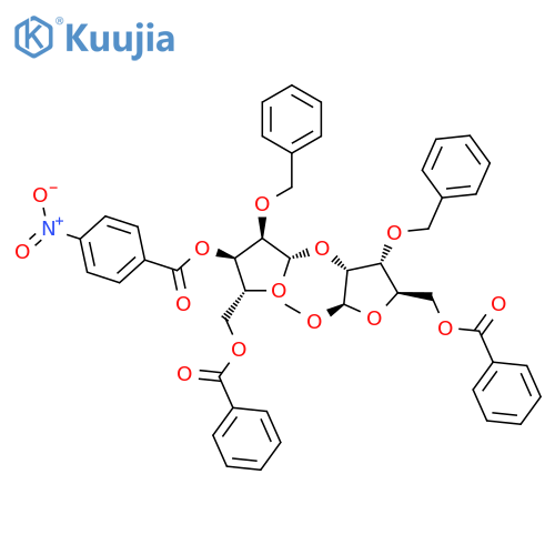 b-D-Ribofuranoside, methyl2-O-[5-O-benzoyl-3-O-(4-nitrobenzoyl)-2-O-(phenylmethyl)-b-D-ribofuranosyl]-3-O-(phenylmethyl)-,5-benzoate structure