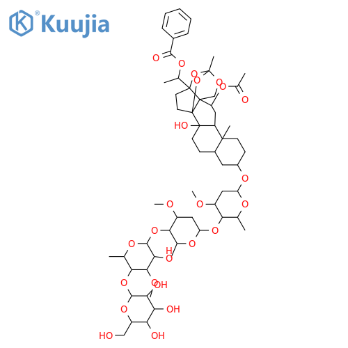 Pregnane-3,8,12,14,17,18,20-heptol; (3β,5α,8β,12β,14β,17β,20S)-form, 14,17,18-Orthoacetate, 20-benzoyl, 12-Ac, 3-O-[β-D-glucopyranosyl-(1→4)-β-D-thevetopyranosyl-(1→4)-β-D-oleandropyranosyl-(1→4)-β-D-cymaropyranoside] structure