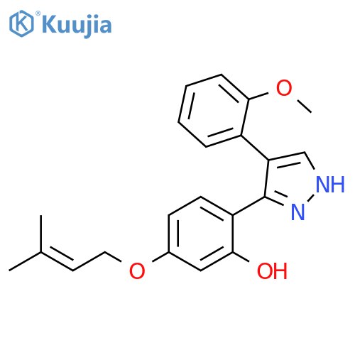 2-[4-(2-methoxyphenyl)-1H-pyrazol-3-yl]-5-[(3-methylbut-2-en-1-yl)oxy]phenol structure