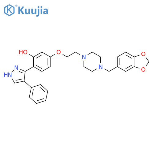 5-(2-{4-[(2H-1,3-benzodioxol-5-yl)methyl]piperazin-1-yl}ethoxy)-2-(4-phenyl-1H-pyrazol-3-yl)phenol structure
