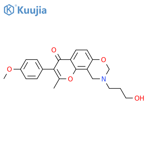 9-(3-hydroxypropyl)-3-(4-methoxyphenyl)-2-methyl-4H,8H,9H,10H-chromeno[8,7-e][1,3]oxazin-4-one structure