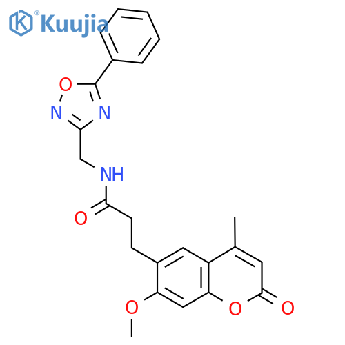 7-Methoxy-4-methyl-2-oxo-N-(5-phenyl-1,2,4-oxadiazol-3-yl)methyl-2H-1-benzopyran-6-propanamide structure