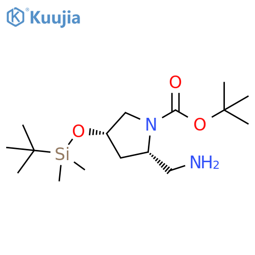 (2S,4S)-tert-butyl 2-(aminomethyl)-4-((tert-butyldimethylsilyl)oxy)pyrrolidine-1-carboxylate structure